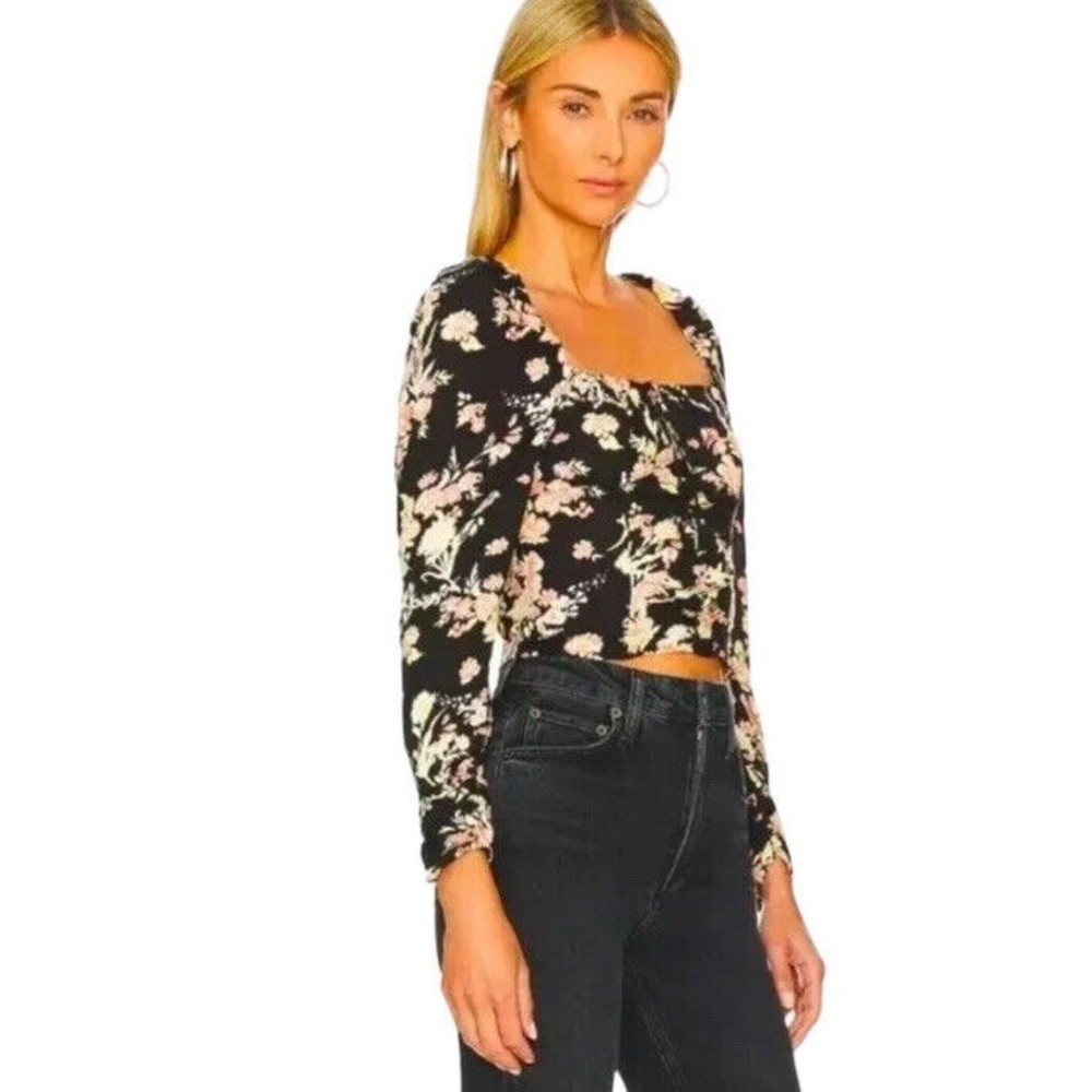 NEW Free People Hilary Printed Top Black Combo Women's Size XS Floral Sheer NWT